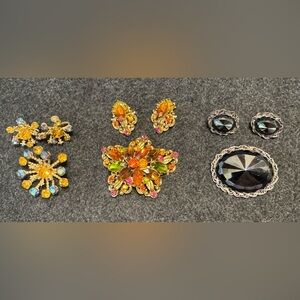 3 Sets Beautiful Vintage / Antique Brooches With Matching Earrings.